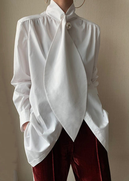 Baumwolle Weiß Schleife Patchwork Classy Shirts Frühling