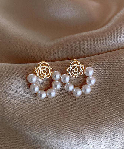 White Hollow Hoop Copper Classy Out Pearl Overgild Floral