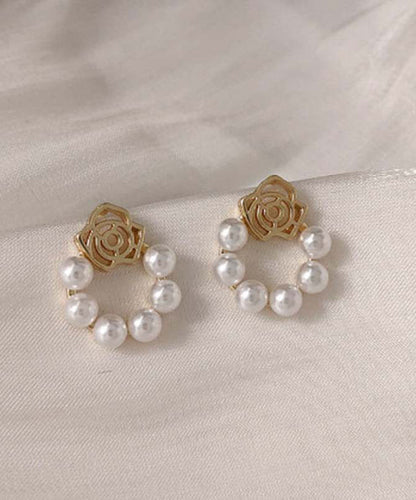 White Hollow Hoop Copper Classy Out Pearl Overgild Floral