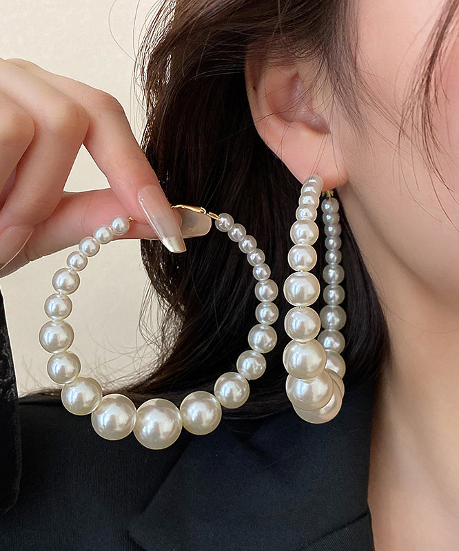 Classy White Copper Overgild Pearl Hoop Earrings ZZ034