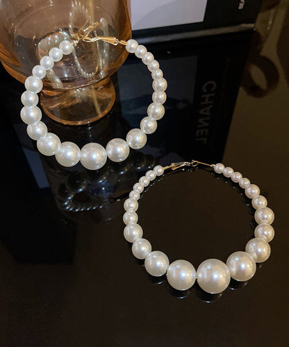 Classy White Copper Overgild Pearl Hoop Earrings ZZ034