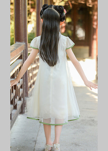 Robe longue en tulle blanc à col montant et imprimé pour fille, tenue d'été élégante, MN025