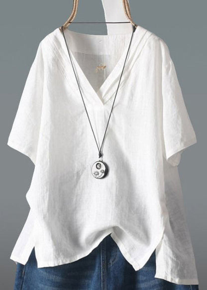 Shirt V Top Hals Leinen Seite Offen Sommer Edel Gelb