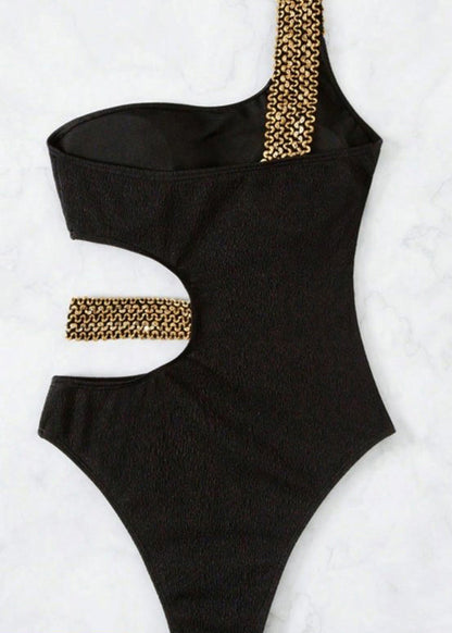 Chain Hollow Club Out Schwarzer Bodysuit mit Kettendetail