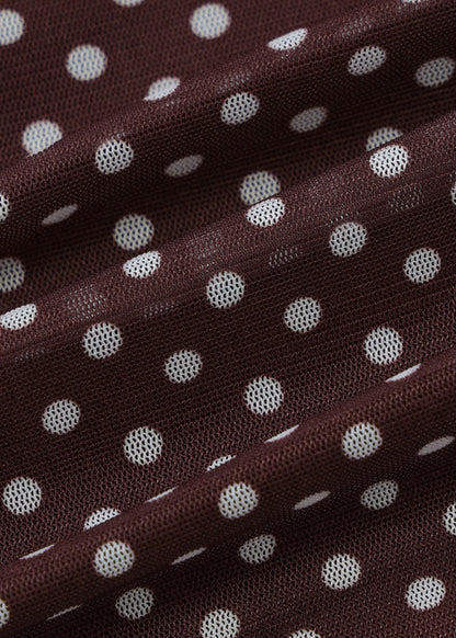Trägerloses Baumwoll-Top mit Punkten in Kaffeebraun