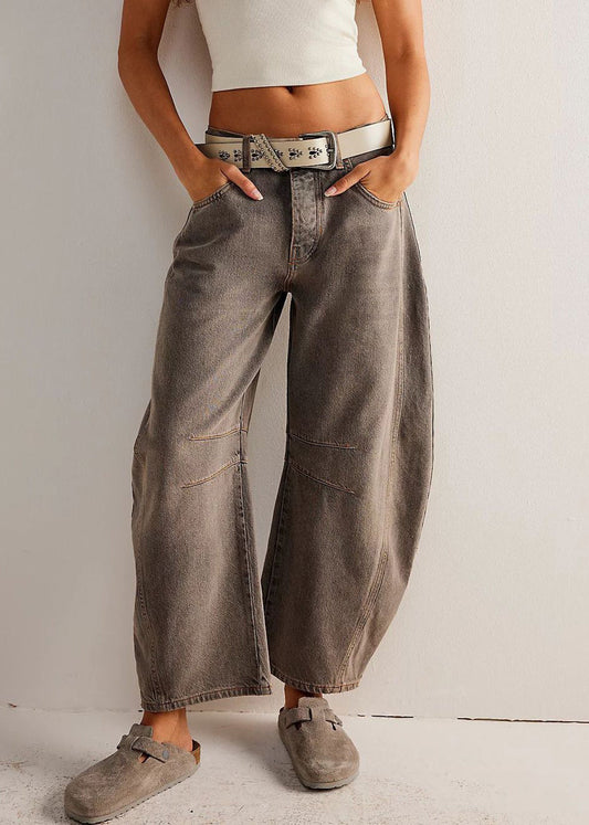 Pantalon d'été en denim original à taille courte, couleur café