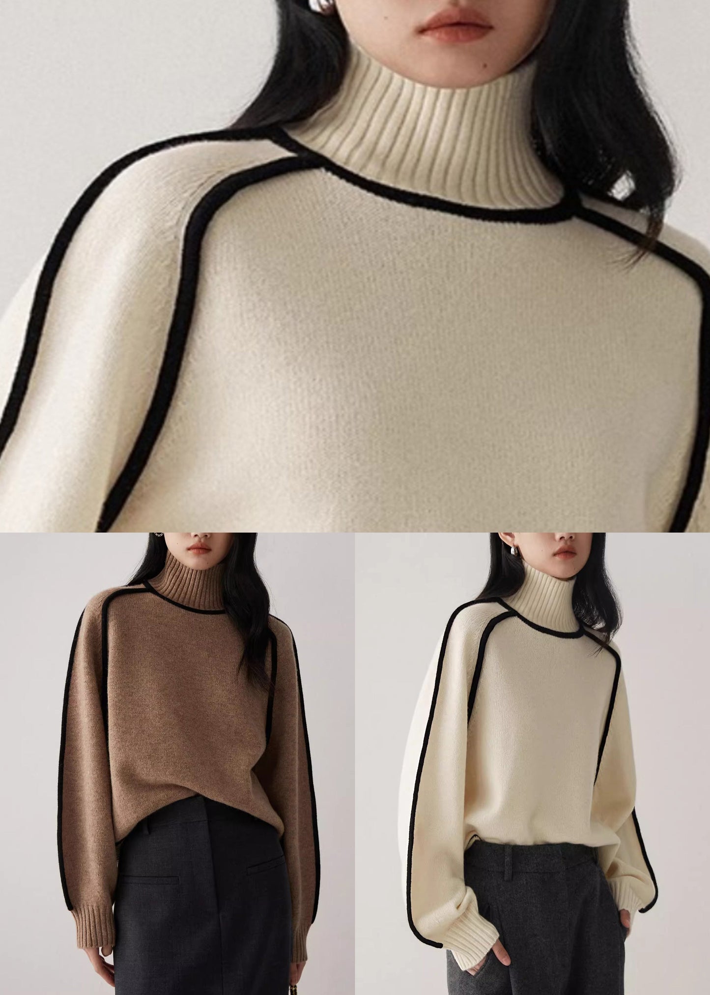 Kaffee Original Design Strickpullover Rollkragen Frühling YW035
