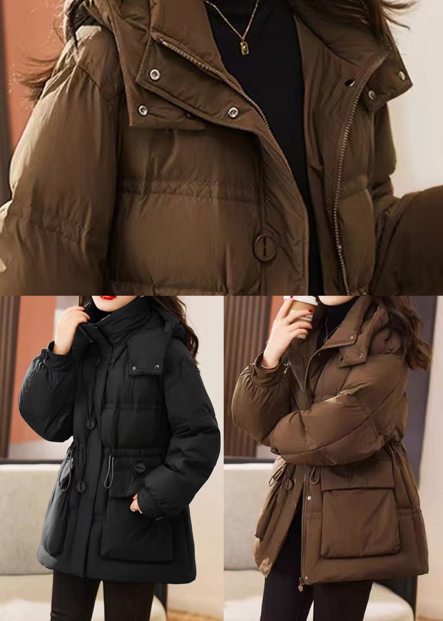 Kaffee Taschen Feine Baumwolle Gefüllt Witner Jacke Kordelzug Winter TD036