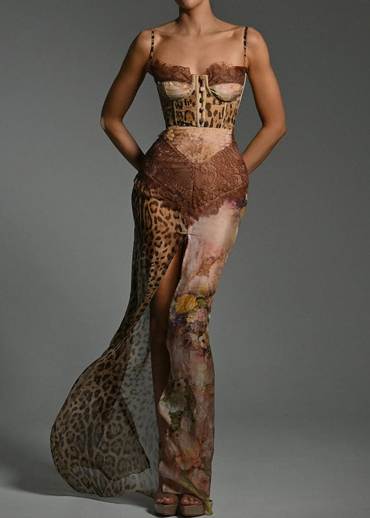 Spaghetti Café Ouvert Dentelle Sans Manches Patchwork Mousseline Côté