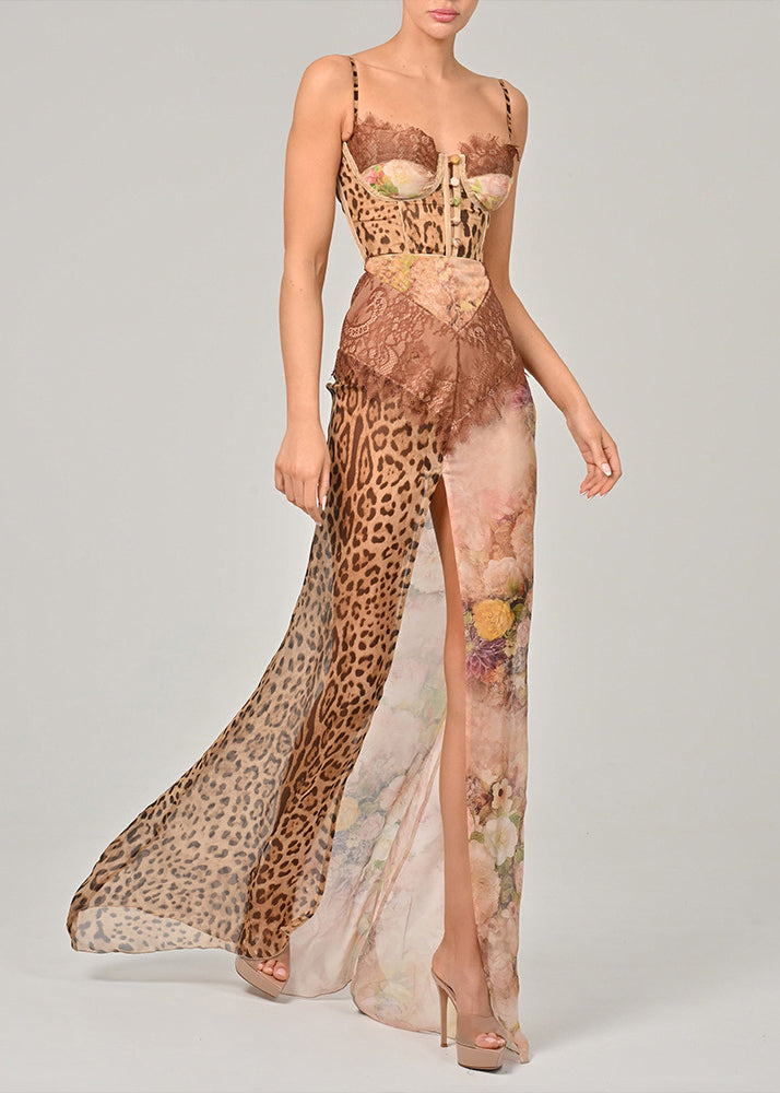 Spaghetti Café Ouvert Dentelle Sans Manches Patchwork Mousseline Côté