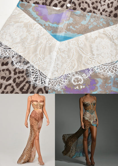 Spaghetti Café Ouvert Dentelle Sans Manches Patchwork Mousseline Côté