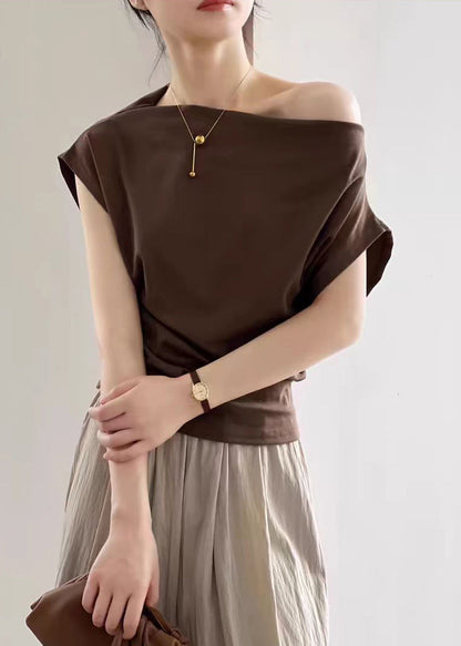 Kaffee Solide Kalt T Shirts Sommer Schulter Baumwolle