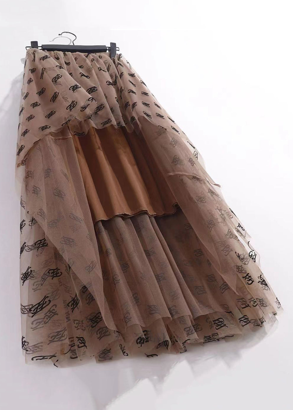 Coffee Wrinkled Tulle Skirt High Waist Summer Ada Fashion