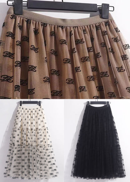 Coffee Wrinkled Tulle Skirt High Waist Summer Ada Fashion