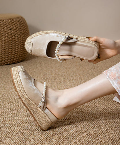 Comfortable Apricot Nail Bead Splicing Platform Slide Sandals YC003