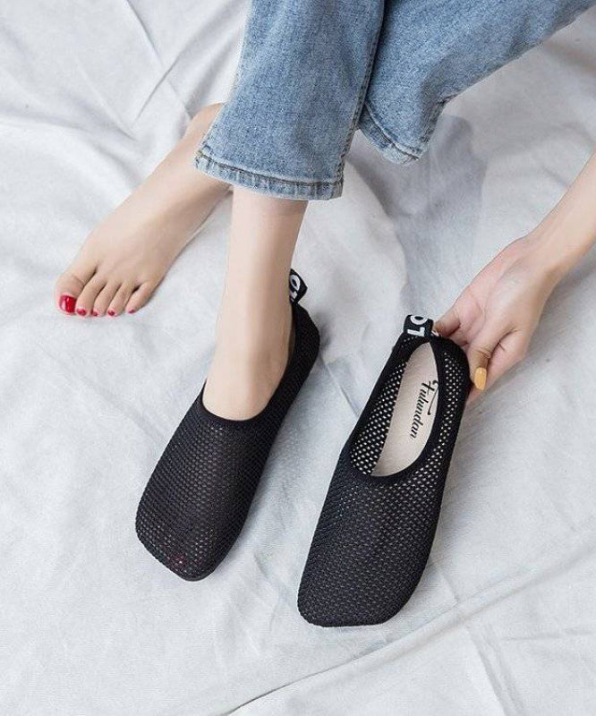 Flat Comfortable Black Shoes Breathable Mesh
