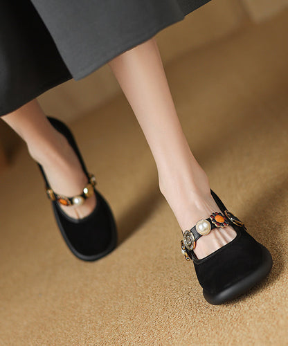 Sangle en daim avec boucle et talon épais, confortable, épissure marron