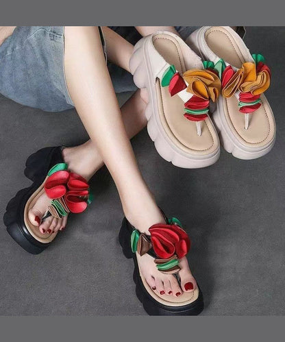 Flops Faux Schwarz Spleißen Bequeme Flip-Plateau Floral