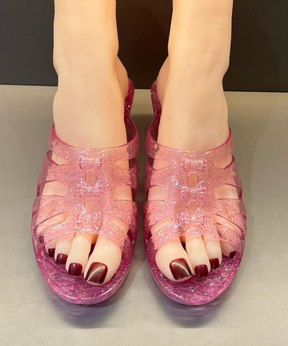 Sandales compensées confortables à bout ouvert et transparentes avec motif rose AP1051