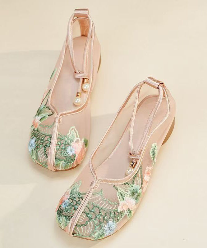 Bequeme, atmungsaktive flache Schuhe aus besticktem Mesh in Grün