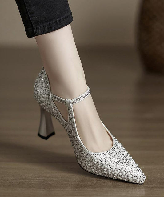 Spitze silberne Lederzehen-Spleißen Rindsleder High Heels bequem