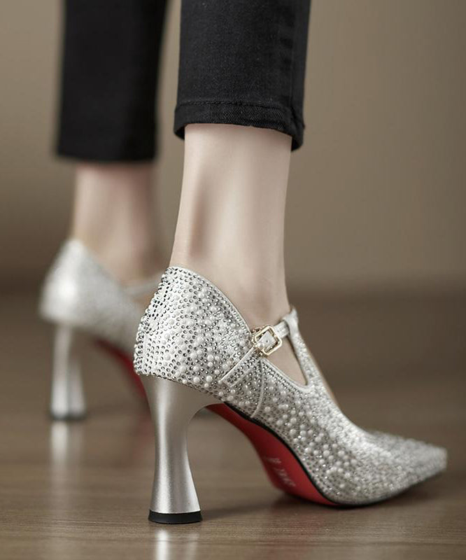 Spitze silberne Lederzehen-Spleißen Rindsleder High Heels bequem