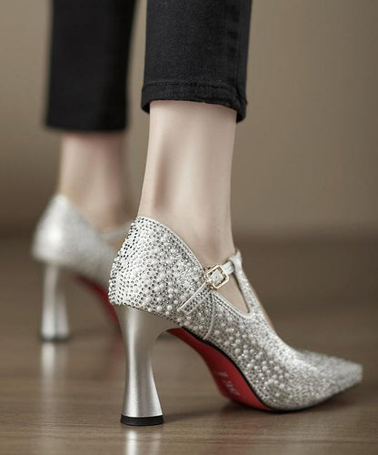 Spitze silberne Lederzehen-Spleißen Rindsleder High Heels bequem