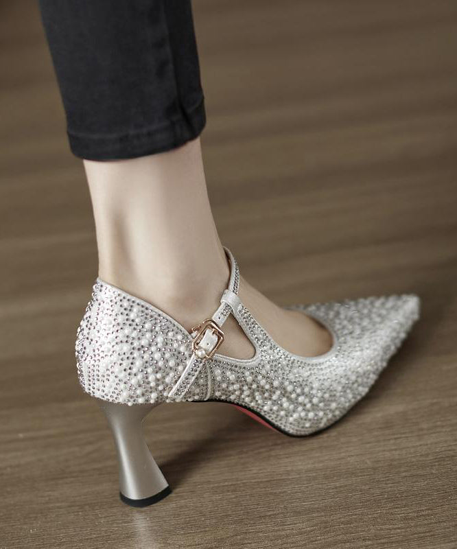 Spitze silberne Lederzehen-Spleißen Rindsleder High Heels bequem