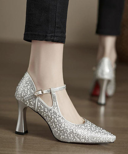 Spitze silberne Lederzehen-Spleißen Rindsleder High Heels bequem