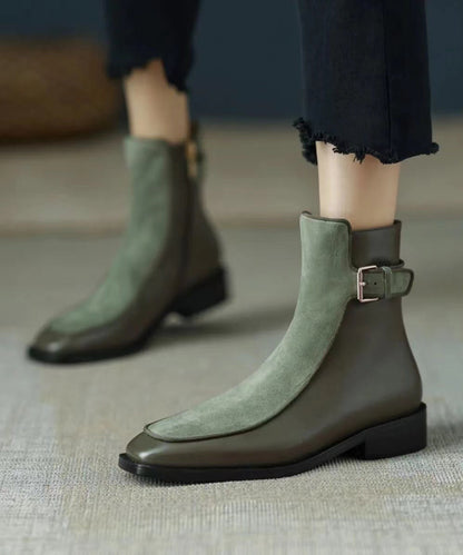 Bottes épaisses confortables et élégantes en peau de mouton verte OM011
