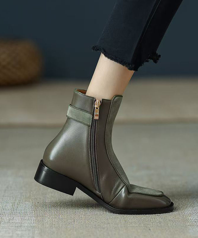 Bottes épaisses confortables et élégantes en peau de mouton verte OM011