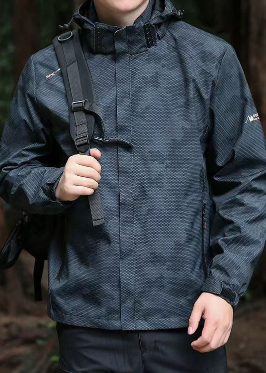 Men Hooded Spring Coat Cotton Black Cool Detachable Zippered