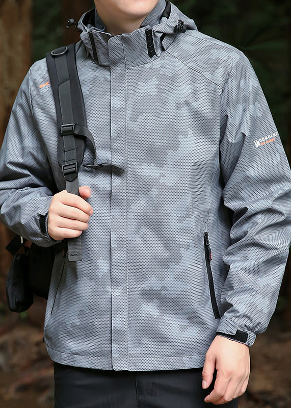 Men Hooded Spring Coat Cotton Black Cool Detachable Zippered