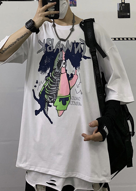 Baumwolle Ärmel Cartoon Print Shirts T Männer Cool Schwarz Halbe Neck O