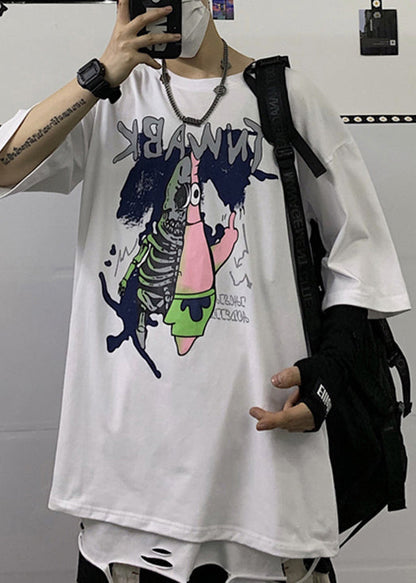 Baumwolle Ärmel Cartoon Print Shirts T Männer Cool Schwarz Halbe Neck O