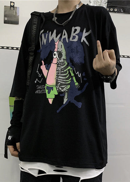 Baumwolle Ärmel Cartoon Print Shirts T Männer Cool Schwarz Halbe Neck O