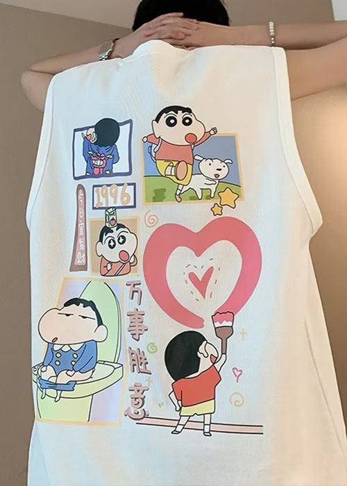 Débardeurs Homme Cool Coton Col Noir Été Imprimé Surdimensionné O