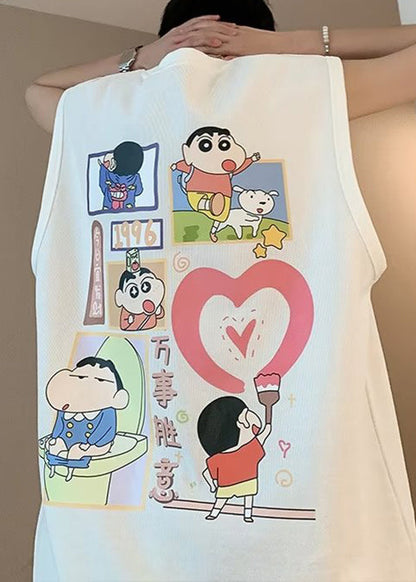 Débardeurs Homme Cool Coton Col Noir Été Imprimé Surdimensionné O