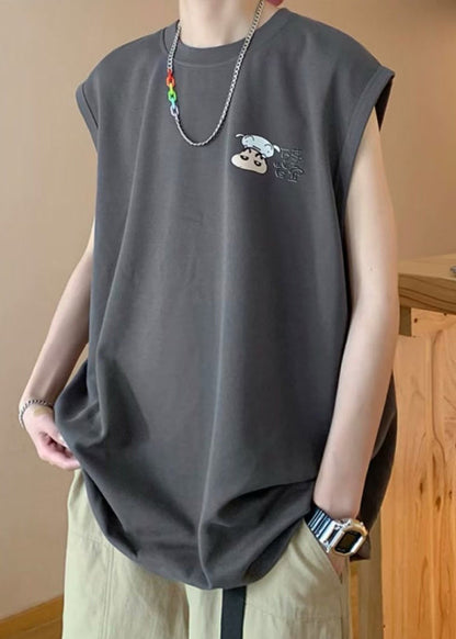 Débardeurs Homme Cool Coton Col Noir Été Imprimé Surdimensionné O