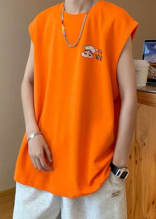 Débardeurs Homme Cool Coton Col Noir Été Imprimé Surdimensionné O