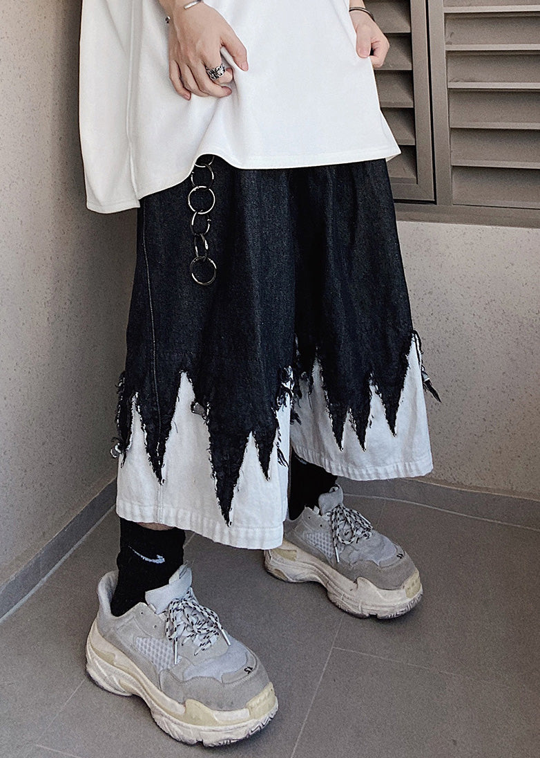 Original Schwarz Patchwork Sommer Männer Design Shorts Denim