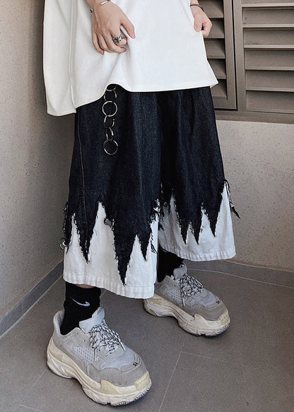 Original Schwarz Patchwork Sommer Männer Design Shorts Denim