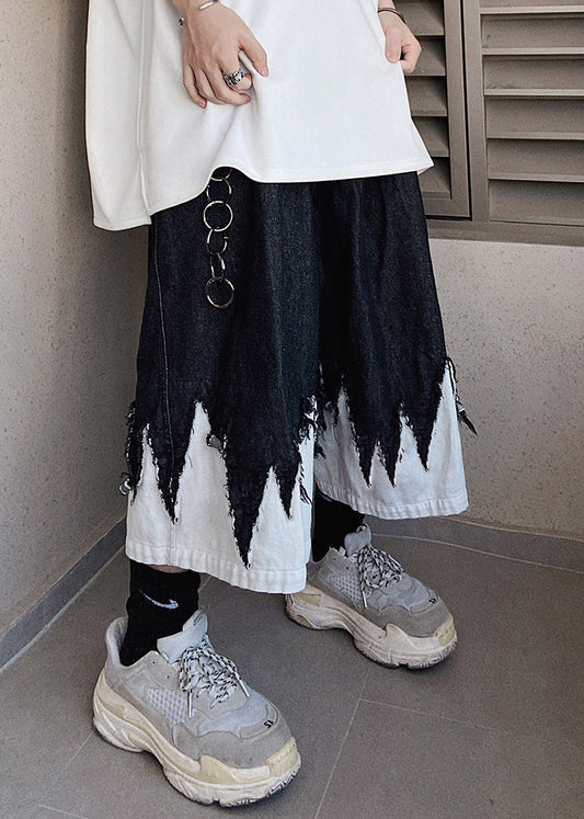 Original Schwarz Patchwork Sommer Männer Design Shorts Denim