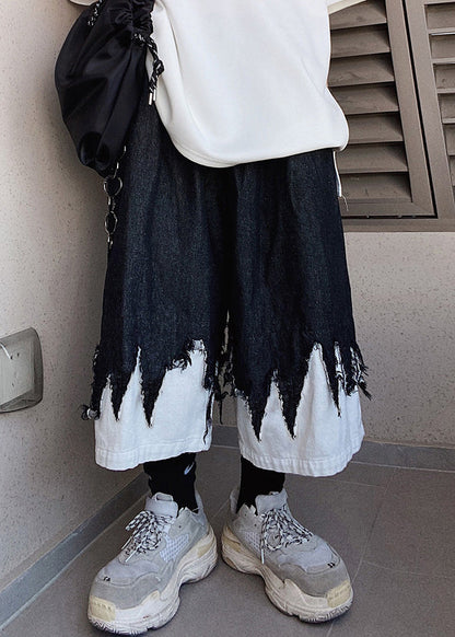 Original Schwarz Patchwork Sommer Männer Design Shorts Denim