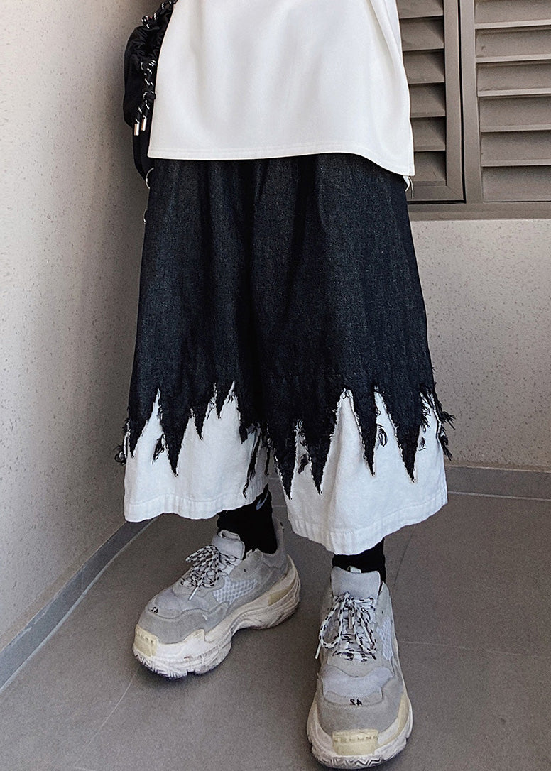 Original Schwarz Patchwork Sommer Männer Design Shorts Denim