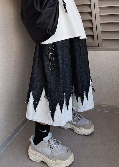 Original Schwarz Patchwork Sommer Männer Design Shorts Denim