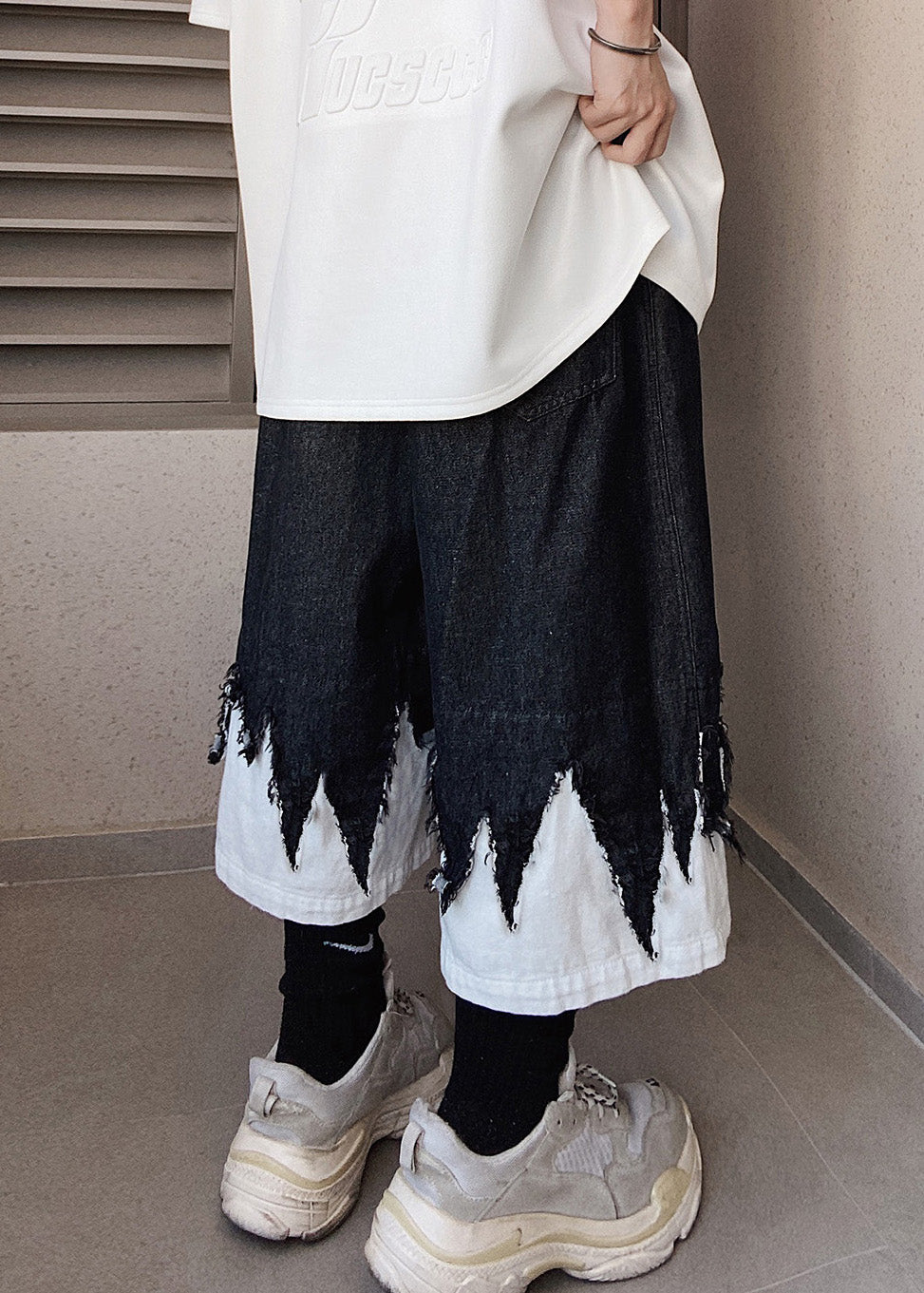 Original Schwarz Patchwork Sommer Männer Design Shorts Denim