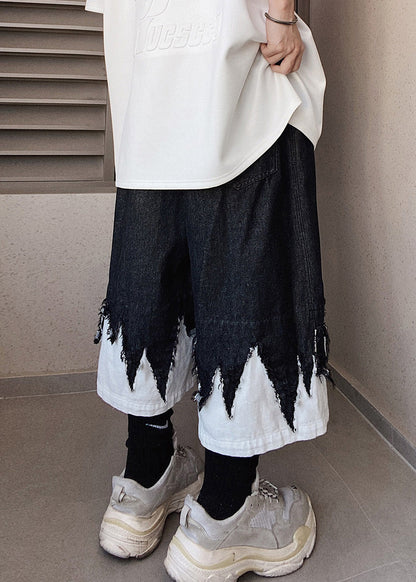 Original Schwarz Patchwork Sommer Männer Design Shorts Denim