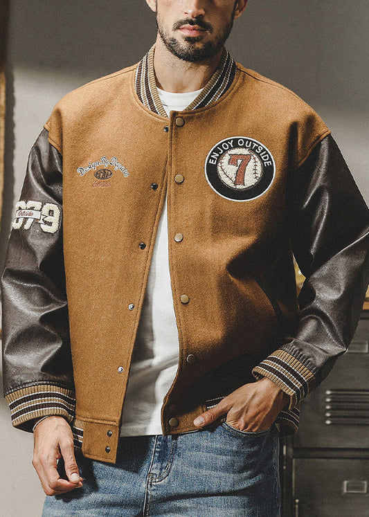 Parkas en laine patchwork tendance pour homme, boutons marron, TC007, printemps