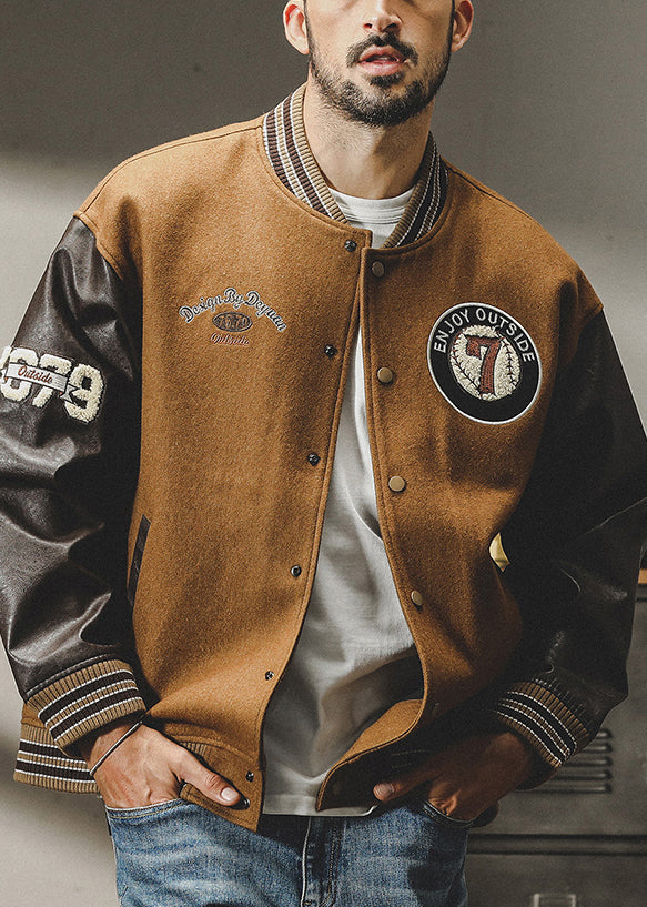 Parkas en laine patchwork tendance pour homme, boutons marron, TC007, printemps